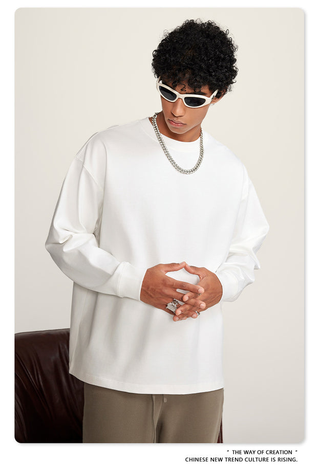 Autumn Solid-color Pure Cotton Loose Commuter Casual Men's T-shirt