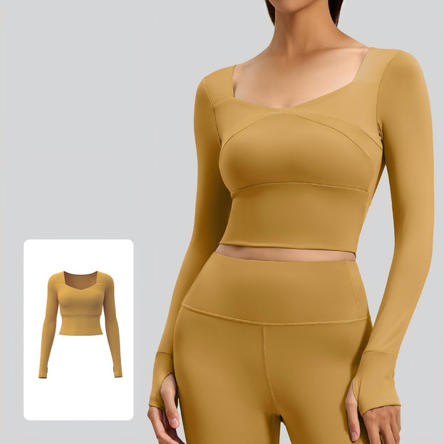 Jigsaw-Style Long-Sleeved Yoga Top with Built-in Bra Support