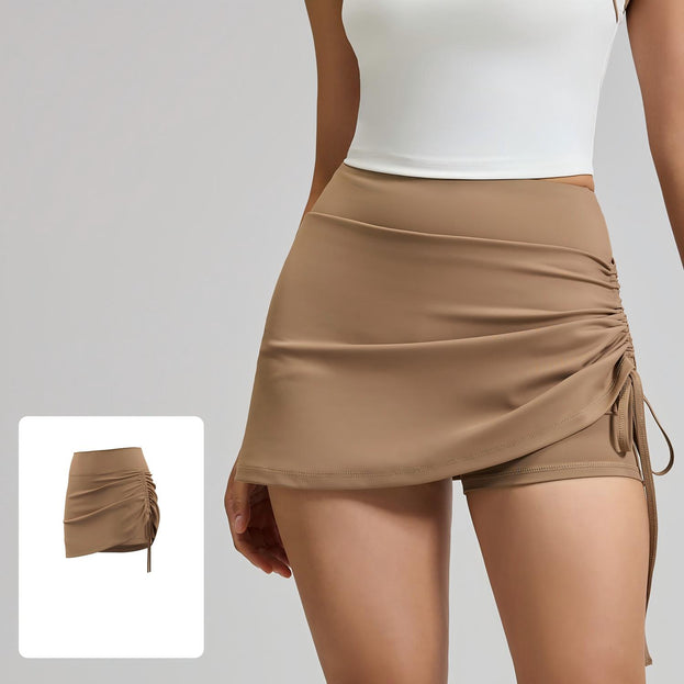 Pleated False Two-Piece Anti-Bare-Buttock Sports Shorts