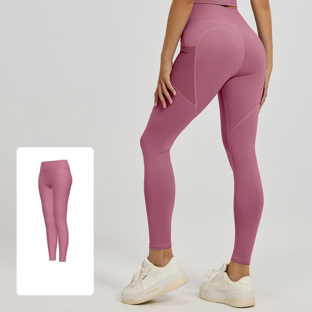 Stretch High-Waist Net Fabric Side-Pocket Yoga Pants