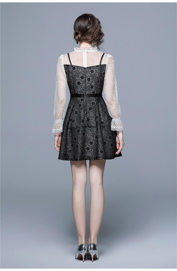Narrow Waist to Show Thin Temperament Retro Small Fragrance Skirt Long Sleeved Skirt Dress
