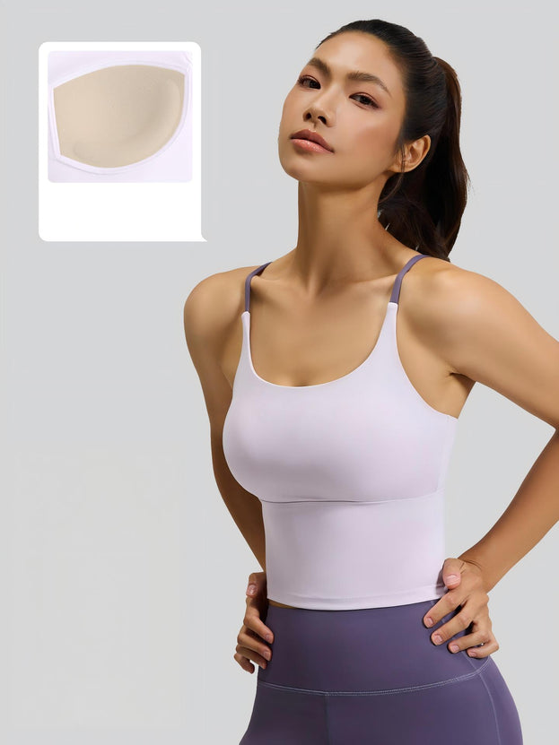 Thong-Style Sports Yoga Top With Padded Cups and Straps