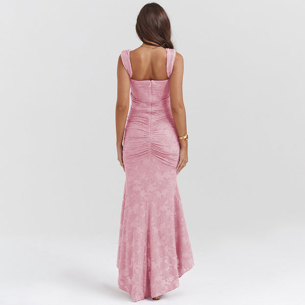 Summer Fashionable Square-Neck Sexy Slim-Fitting Asymmetrical Slip Dress for Women