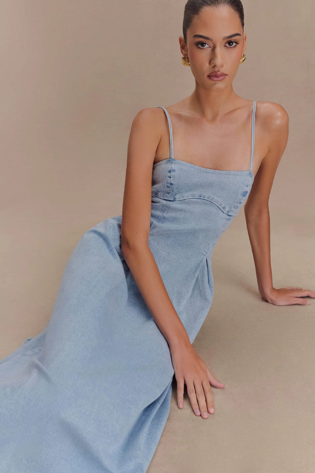 Summer Fashion Sexy Square-Neck Waisted Denim Slip Dress for Women