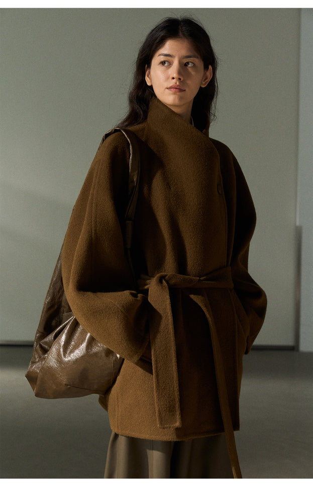 Textured All-Wool Camel Hair Fashionable Commuter Women's Coat