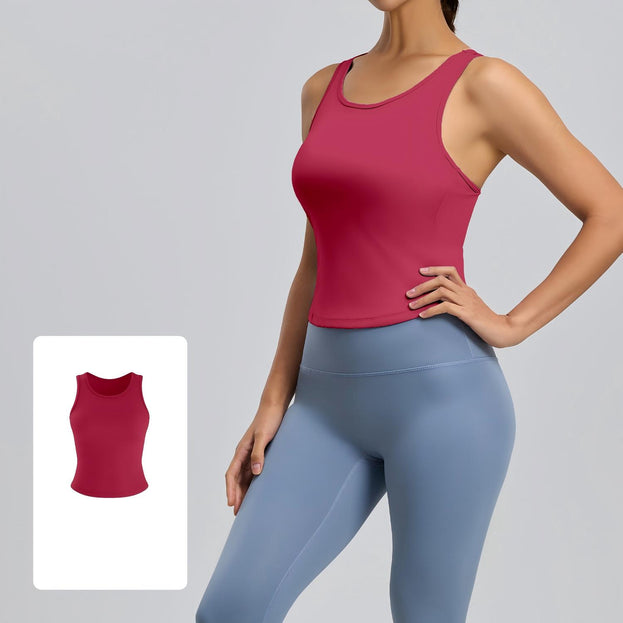 Integrated Round-Neck Sports Vest for Yoga