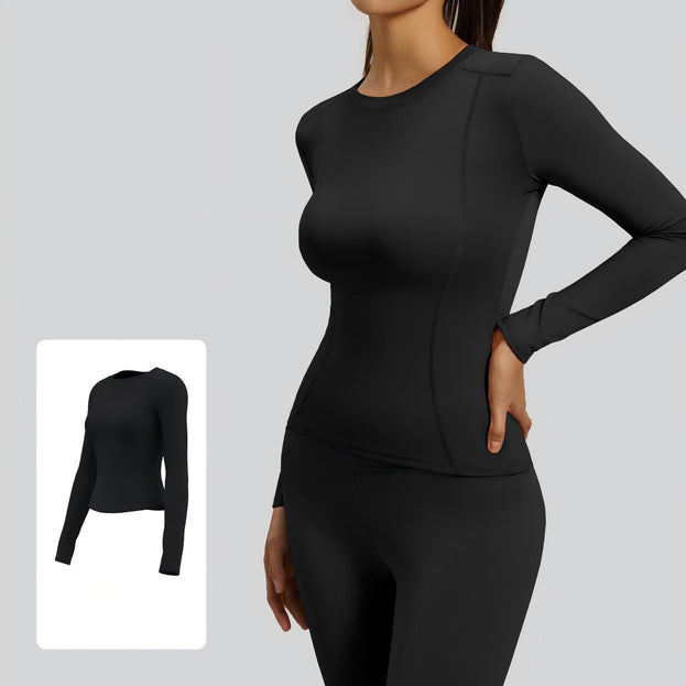 Round-Neck Fitted Long-Sleeved Yoga Top for Women