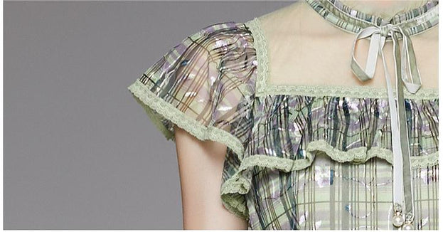 Lady Frill Sleeve Transparent Printed Dress
