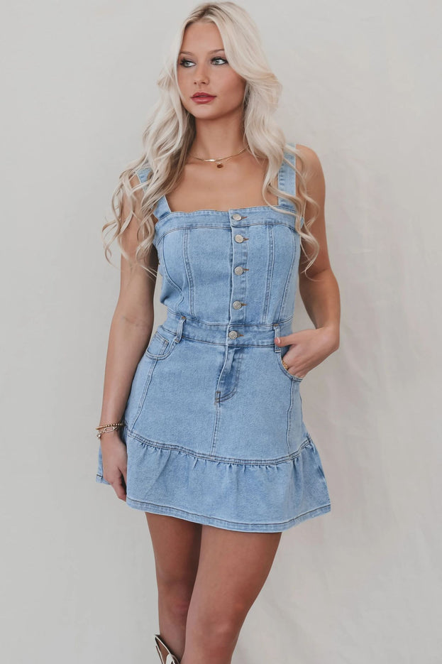 Summer Fashion Daily Sexy Square-Neck Waisted Short Slip Denim Dress for Women