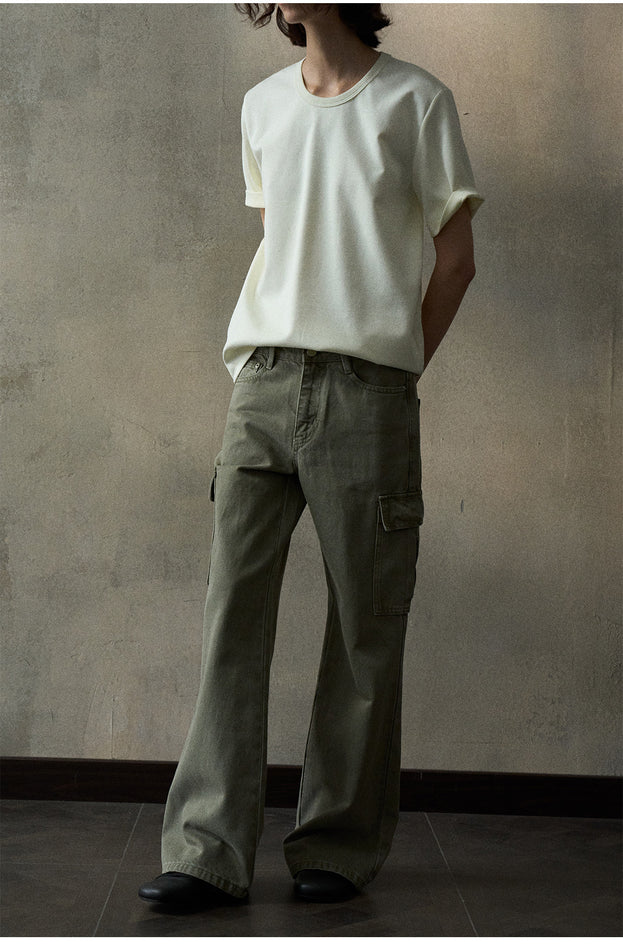 Trendy And Retro Denim Workwear Flared Pants, Mid-waist  Casual Women's Pant