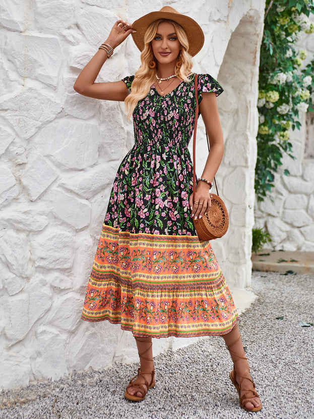 Summer Casual Printed Waisted Loose Boho Long Holiday-Style Dress for Women