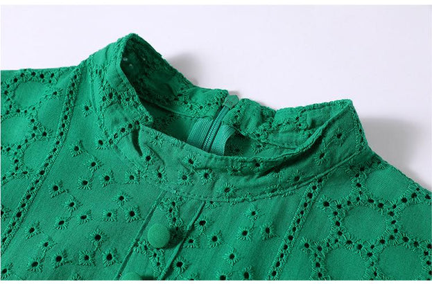 Spring Long Sleeve Hollowed Out Heavy Industry Embroidery Dress