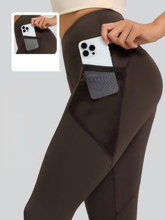 Stretch High-Waist Net Fabric Side-Pocket Yoga Pants