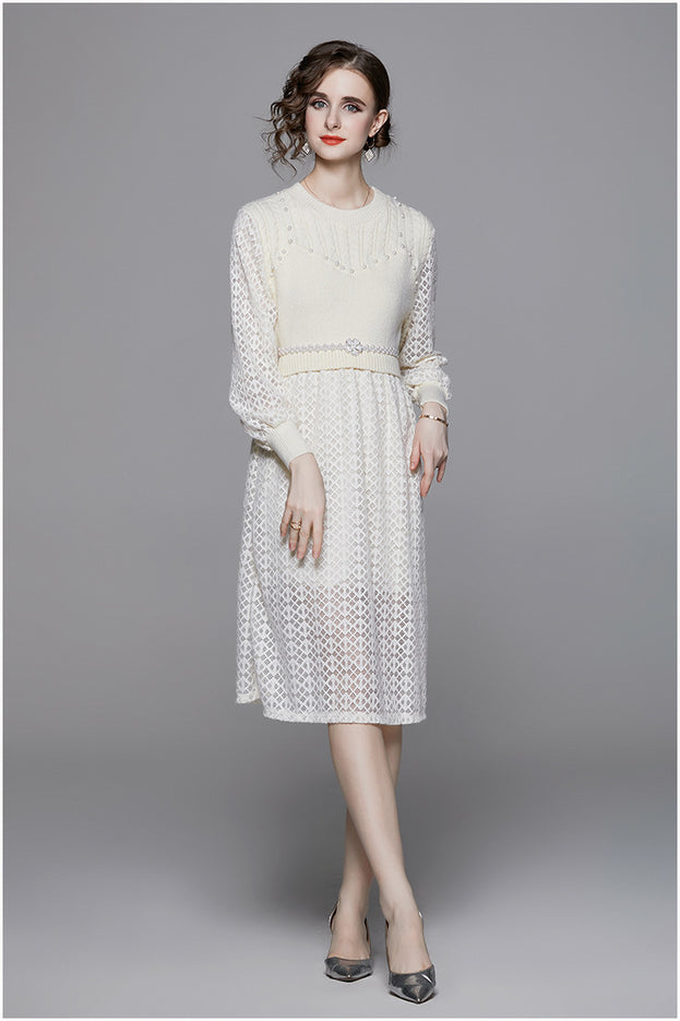 Waist Knitted Stitching Hollowed Out Lady Skirt