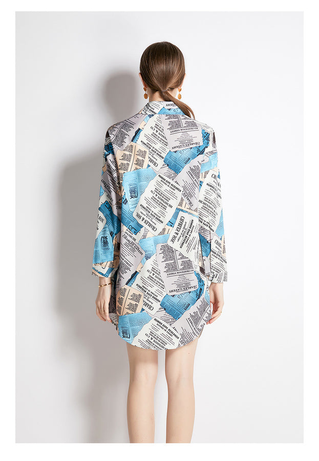 Long-Sleeved Shirt Fashion Slim Vintage Printed Long Shirt