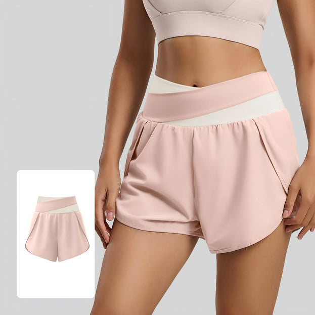 Color-Blocked Faux Two-Piece Anti-Exposure Women's Sports Shorts