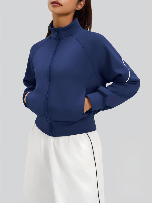 Winter and Autumn Color-Contrasting Stripes Fleece Yoga Jacket