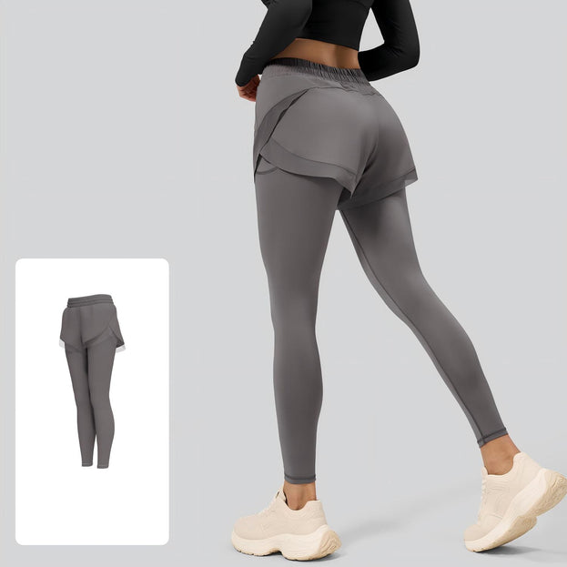 Fake Two-piece Naked Fitness Pants with Pocket for Women