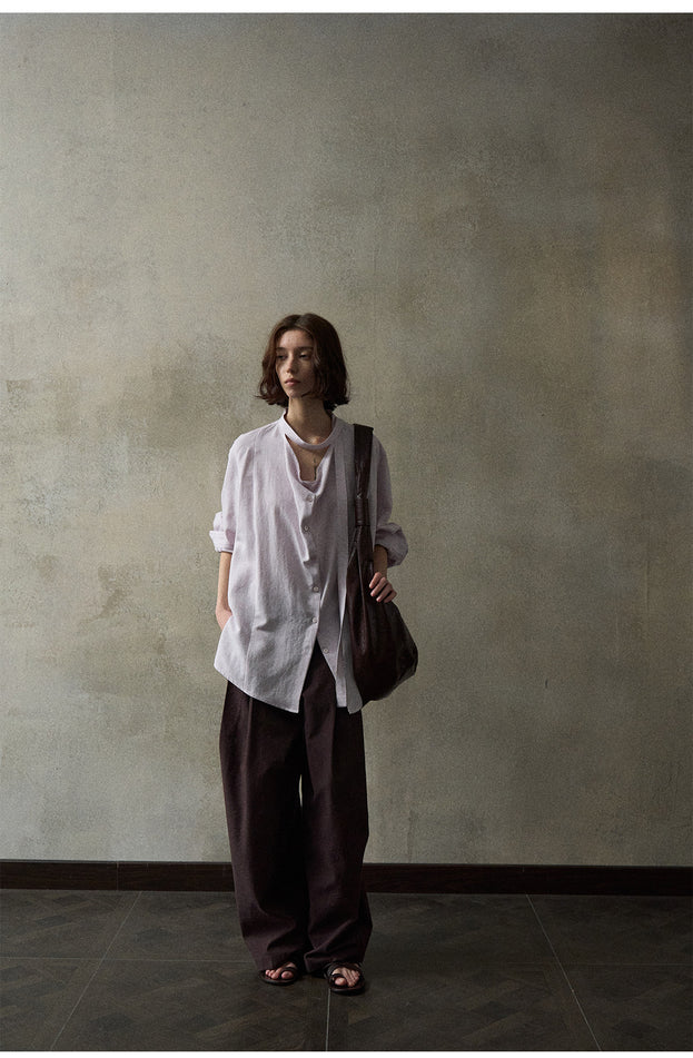 A Casual And Laid-Back With A Tencel Ribbon And Collar Women's Blouse