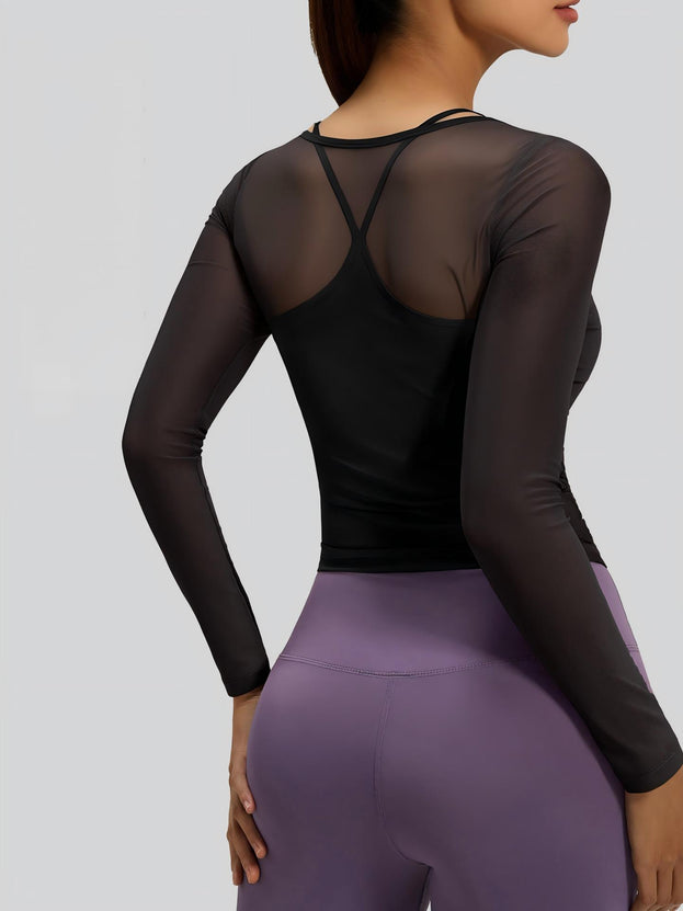 Long-Sleeved Halter Top Two-Piece Set with Underwire Yoga Top