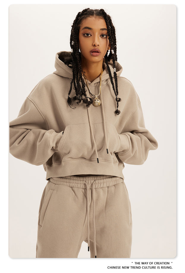 American Retro Hooded Pull-out Thickened Solid-color Fashion Sweatshirt