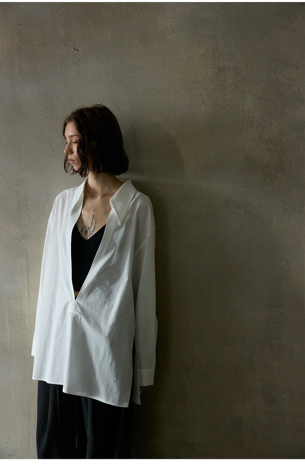 Combed Cotton V-neck Casual Loose Commuter Women Blouse