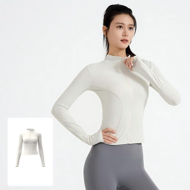 Slim-Fit Slimming Stand-Collar Striped Yoga Jacket for Women