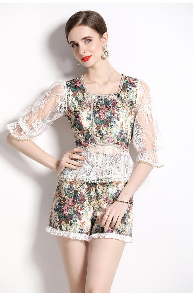 Retro Top Shorts Net Red Goddess Style Two-Piece Set
