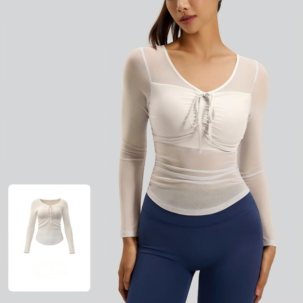 Mesh Long-sleeved Slim-fit Cup Women's Outer Top