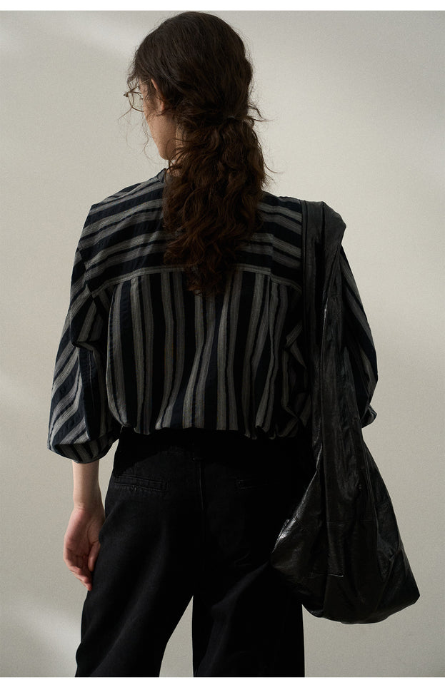 A Casual And Everyday  Striped Striped Collar Contrasting Color Texture Top