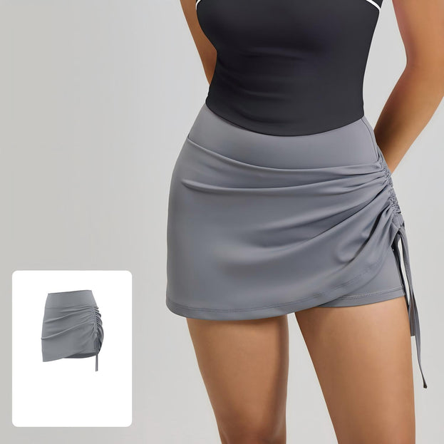 Pleated False Two-Piece Anti-Bare-Buttock Sports Shorts