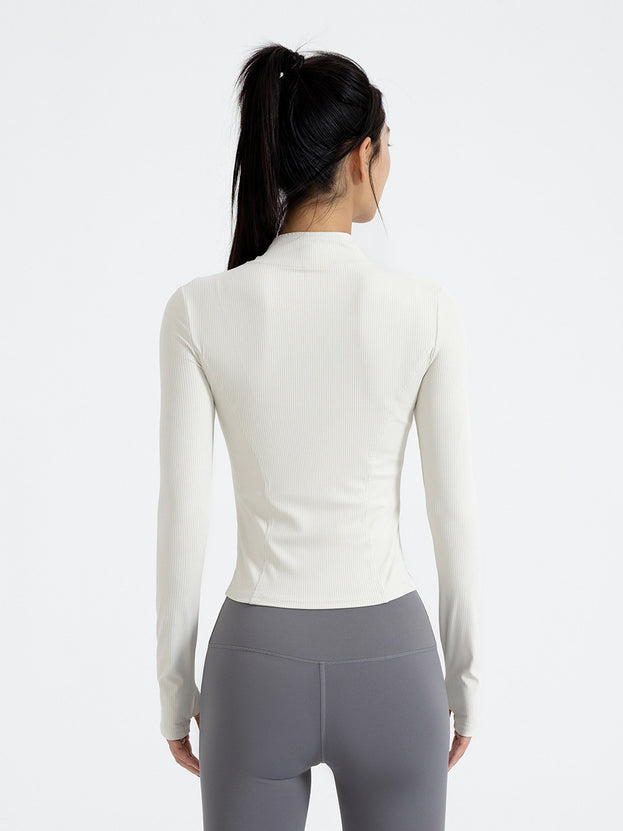 Slim-Fit Slimming Stand-Collar Striped Yoga Jacket for Women