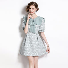 Bow Front Neck Sweet Temperament Short Style Dress
