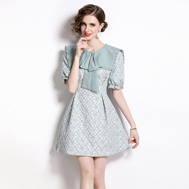 Bow Front Neck Sweet Temperament Short Style Dress