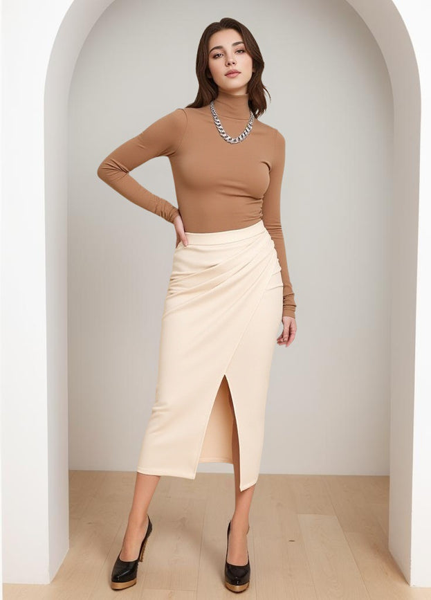 Summer Sexy High-Waist Slit Pleated Bodycon PU Skirt for Women