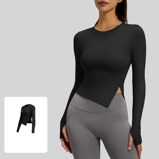 Moisture-wicking Naked Sensation Long Sleeve Slim Fit Slit Yoga Wear