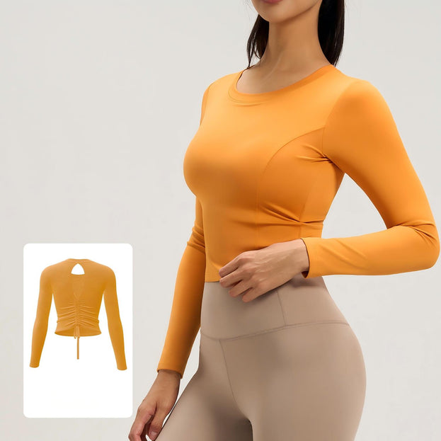 Pleated Figure-Hugging Sports Top With Built-in Bra