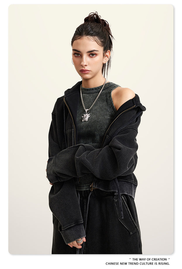 Autumn And Winter Fleece Warm Washed Sports Jacket