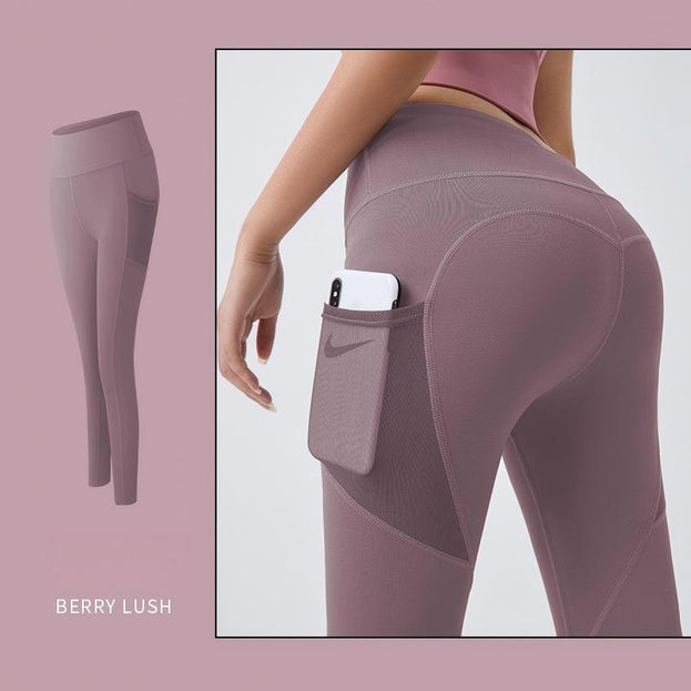 Net Fabric Side Pocket Seamless Yoga Pants for Exercise and Fitness