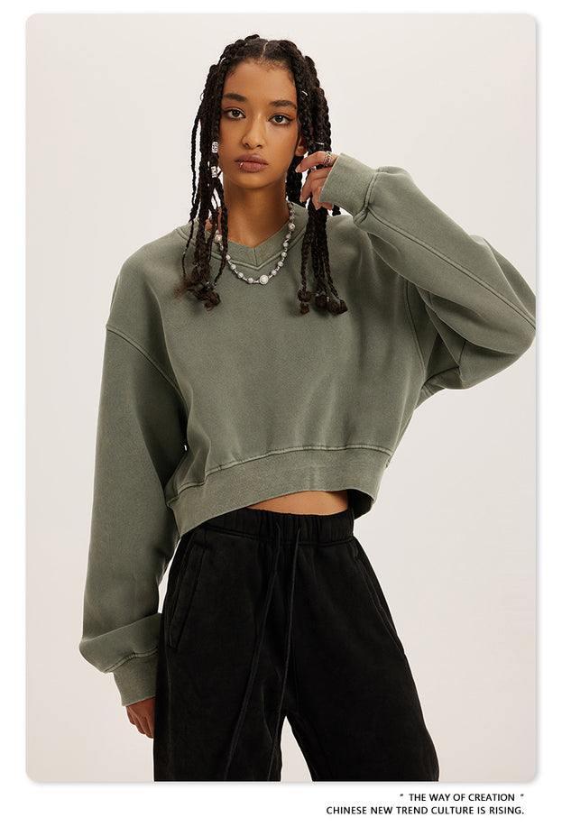 Trendy V-neck And Fleece American Sweatshirt