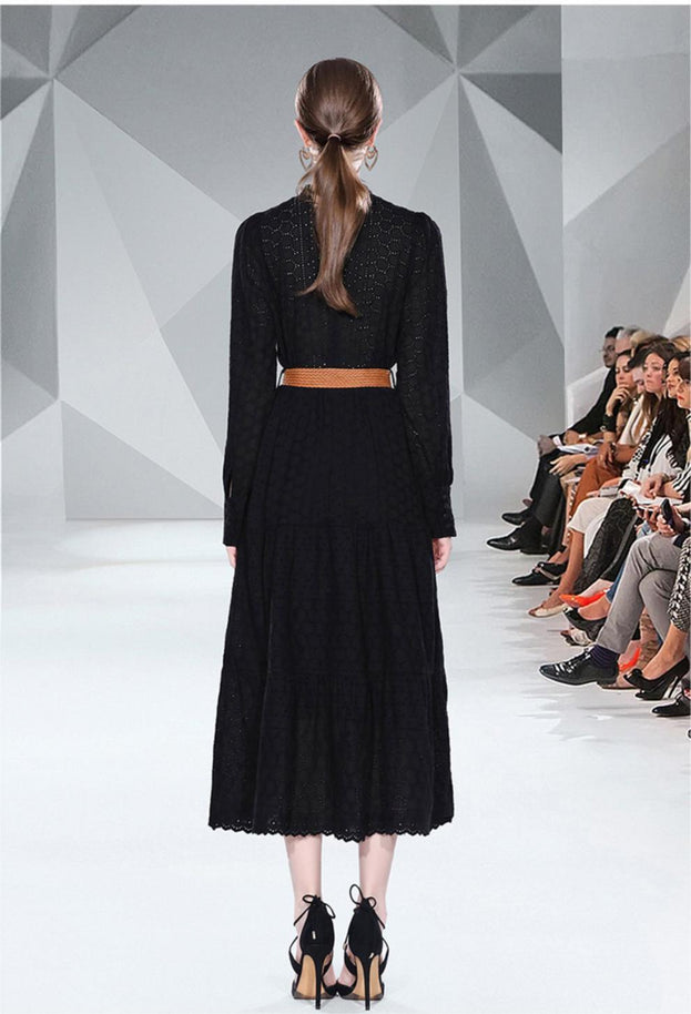 Spring Long Sleeve Hollowed Out Heavy Industry Embroidery Dress