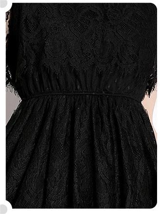 Lace stitching Mesh Yarn Waist Slimming Short Sleeve Long Dress