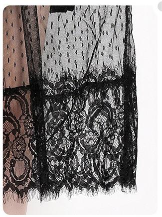 Lace stitching Mesh Yarn Waist Slimming Short Sleeve Long Dress