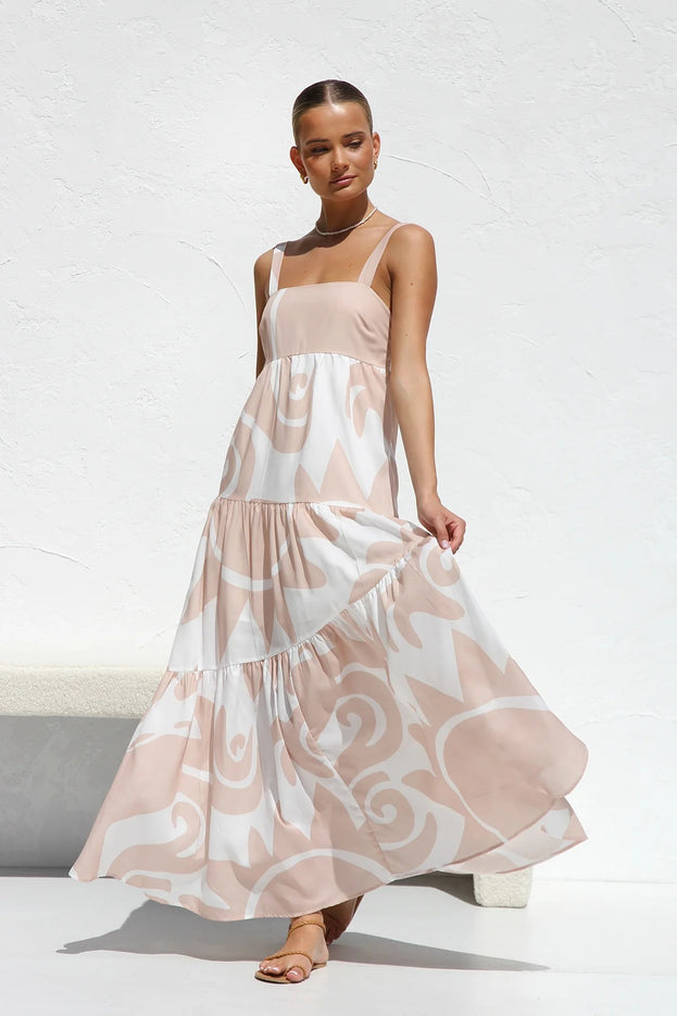 Summer Casual Printed Loose Holiday-Style Long Slip Dress for Women