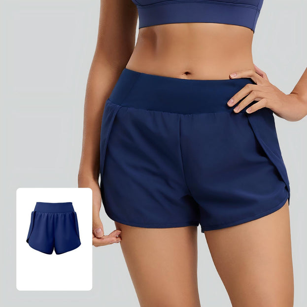 Breathable Double-Layer Running Yoga Shorts with Side Pockets
