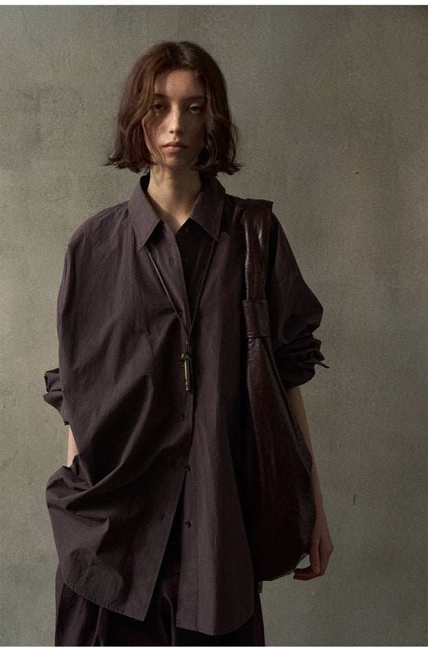 A Loose And Fashionable Button Mid-length Sleeved cotton Commuting Blouse