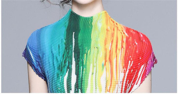 Vintage Print Pleated Short Sleeve Top and Pleated Skirt Fashion Two-Piece Suit
