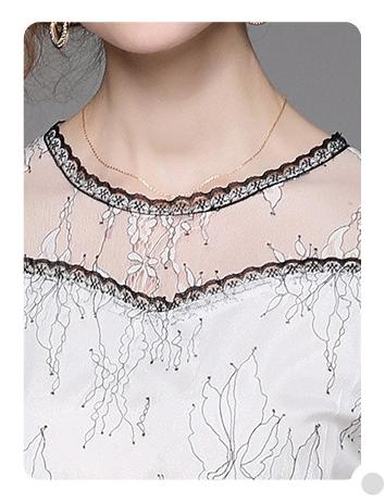 Lace Sexy Temperament Slimming Waist Show Round Neck Short Sleeve MIDI Dress