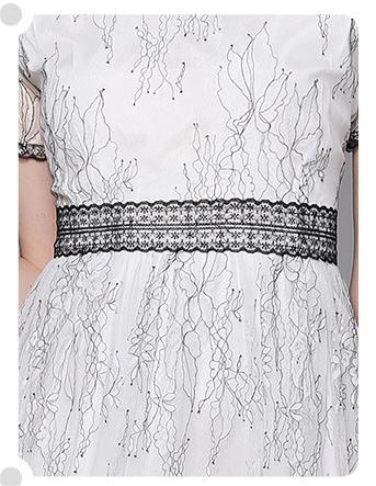 Lace Sexy Temperament Slimming Waist Show Round Neck Short Sleeve MIDI Dress