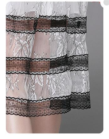 Lace Sexy Temperament Slimming Waist Show Round Neck Short Sleeve MIDI Dress